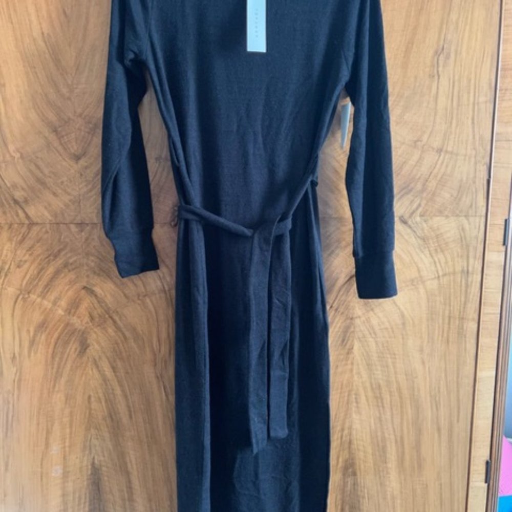 Topshop Women's long Sleeve Midi Black Dress with Tie Belt !